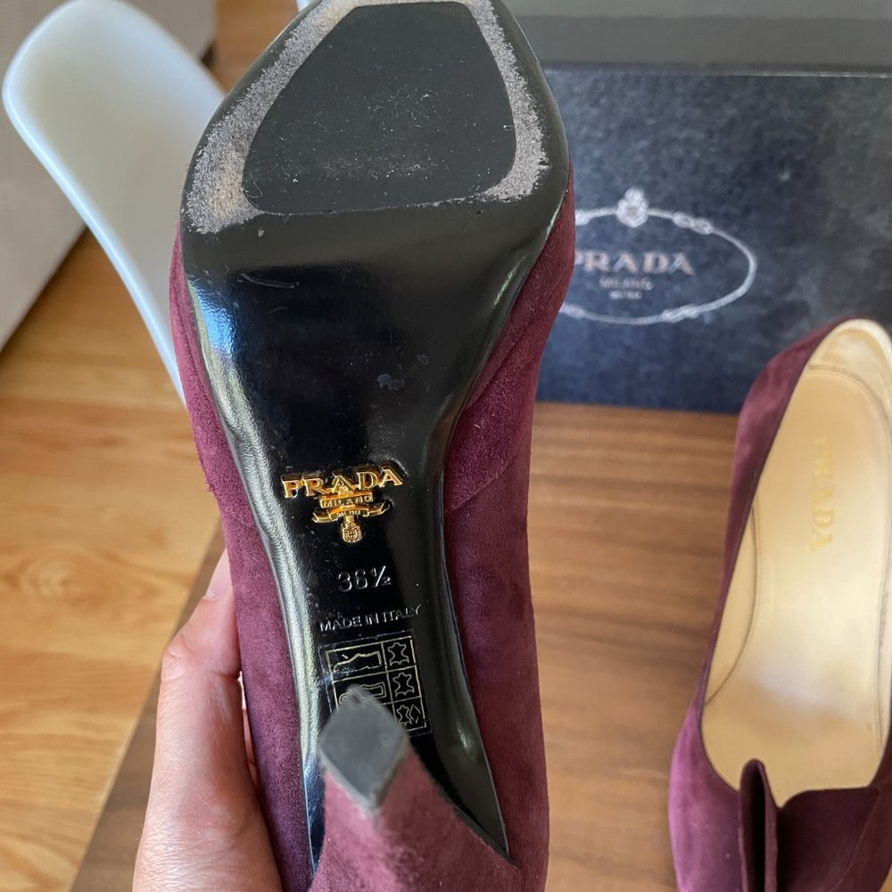 Prada Ruffle Peep Toe Pumps Suede 36.5 - Picture 2 of 3